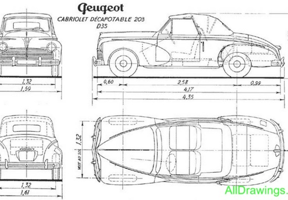 Peugeot 203 D3S (Пежо 203 Д3С) - чертежи (рисунки) автомобиля